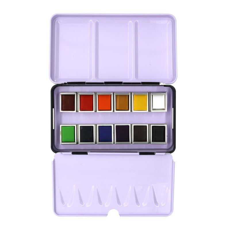 SeamiArt 12/24Color Solid Watercolor Pan Paint Set Portable Tin Box Watercolor Pigment for Drawing Watercolor Paper Art Supplies: 12COLOR