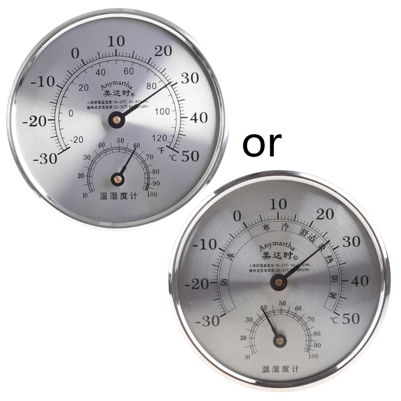 Round Thermometer Indoor Outdoor Large Wall Thermometer and Hygrometer,See The Temperature and Humidity of The Day: Silver