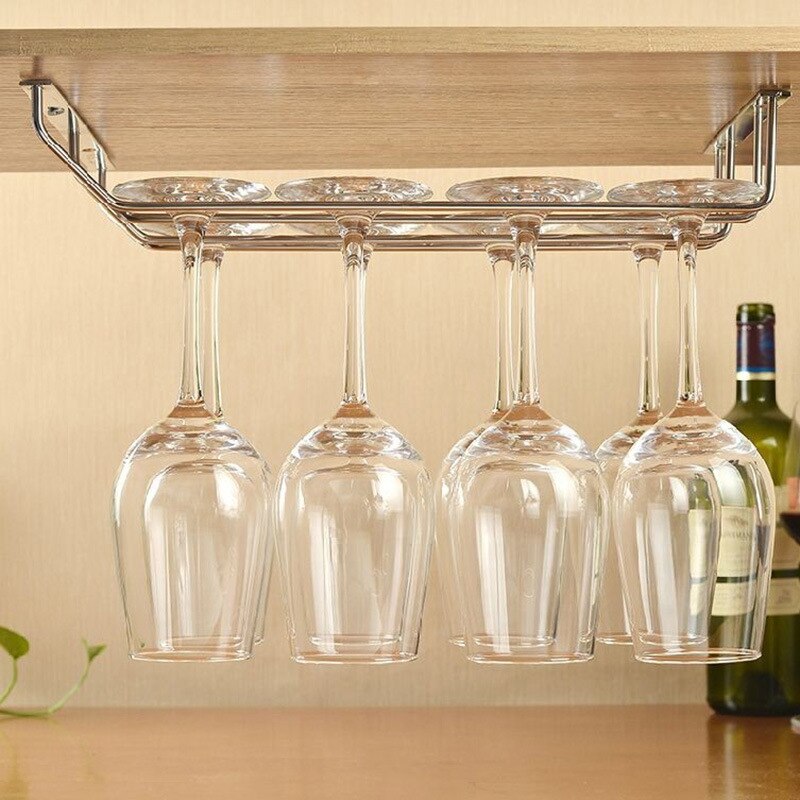 Estante de vino de acero inoxidable, barra de soporte de cristal para Hotel, estante de cristal para el hogar, cocina, soporte para colgar tazas, estantes para copas de vino, 1/2/3/4 filas