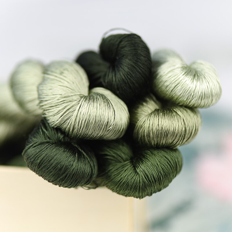 1pcs 100% silk thread hand embroidery embroider cross stitch 400m silk embroidery thread Dry green series/7 pure colors