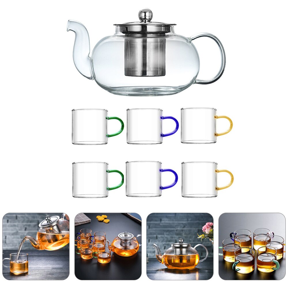 1 Set Teapot Strainer 1200ml Heat Resistant Glass Transparent Teapot with Cups for Restaurant Office Teahouse Home