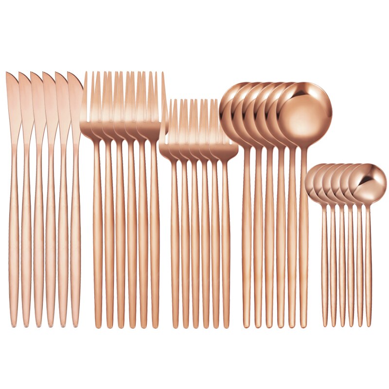 30Pcs White Gold Dinnerware Set Stainless Steel Knife Fork Spoon Cutlery Set Kitchen Tableware Set Flatware Set: 30Pcs Rose