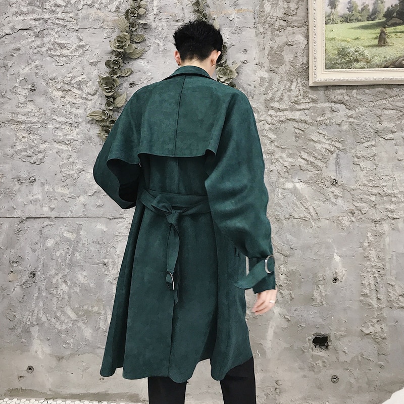 Coupe-vent style anglais manches chauve-souris pour hommes, coupe-vent en daim, coupe-vent ample, trench,