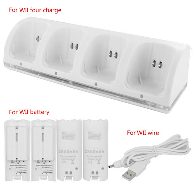 Estación de carga inteligente con 4 puertos, cargador con baterías recargables, Cable de datos USB para consola WII, accesorios versátiles: W