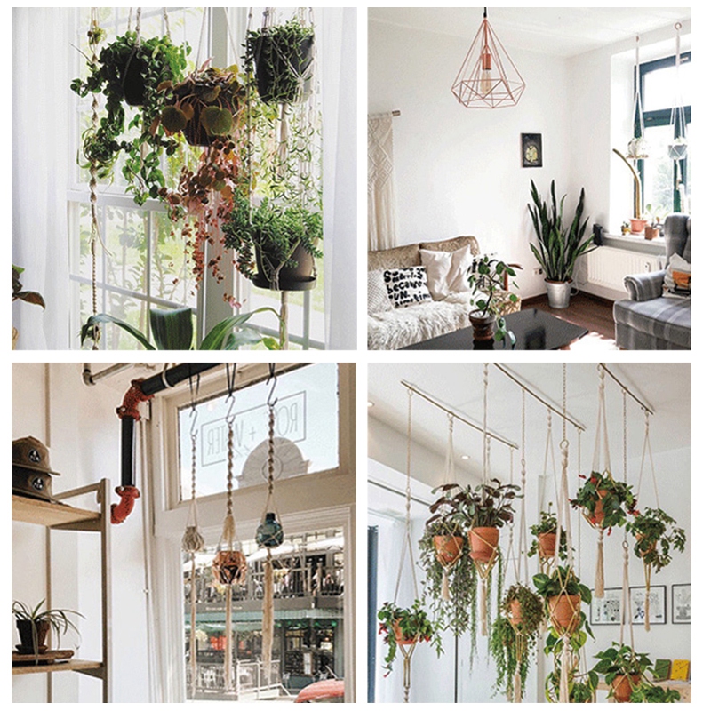 Tuinieren Groene Plant Hangende Mand Katoenen Touw Hanger Bloempot Handgemaakte Macrame Pot Zakmuur Boho Binnenplaats Home Decor