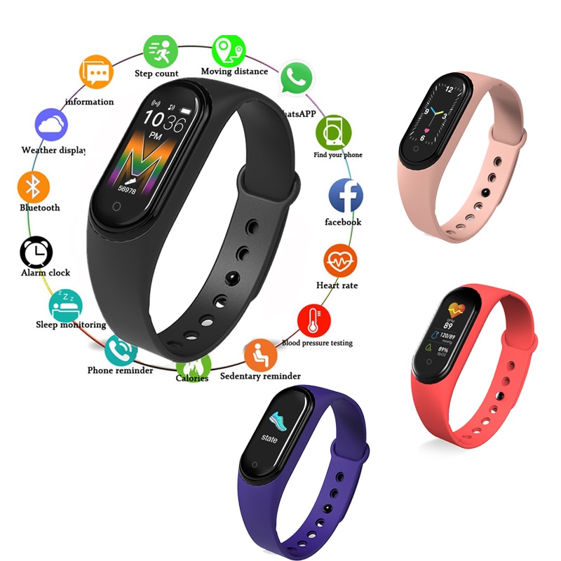 M5 Bluetooth Smart Watches Smartwatch Waterproof Smart Bracelet Sport Call Music Play Fitness Tracker Pedometers BLACK RED PINK