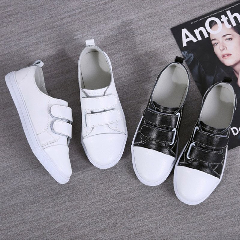 Velcro White Shoes Casual Flat Shoes Women Students Solid Comfortably Sports Shoes Sneakers Female Shoes