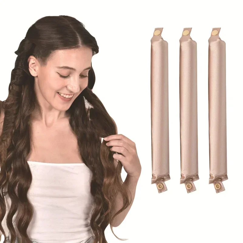 Heatless Haar Krultang Curling Rod Hoofdband Geen Warmte Haarrollers Satijn Luie Krullen Zachte Krulspelden Slapen Flexi Staven Styling Tools: Rood