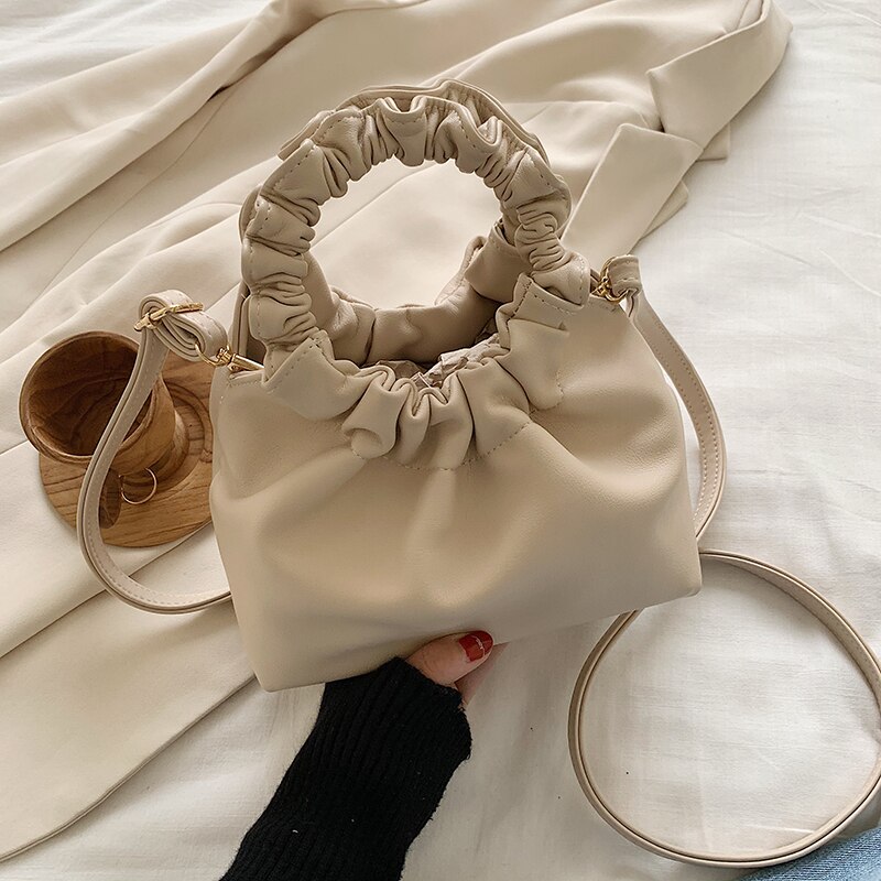 Ronde Handvat Effen Kleur Pu Lederen Kleine Bakken Voor Vrouwen Zomer Crossbody Schouder Eenvoudige Handtassen: Khaki