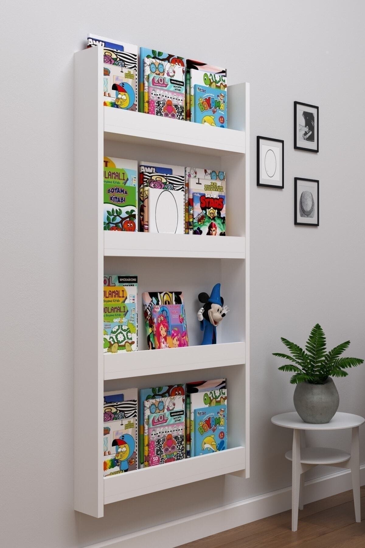 Vit bokhylla pedagogiskt barnbibliotek 4 hylla stor storlek 120*60cm, 3 minuter enkel montering, bokhylla, bokhörna, skåp