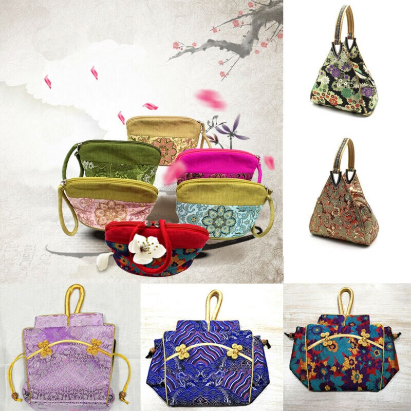 Women Embroidery Silk Bag Vintage Style Messenger Bag Chinese Style Handbag Purse Bag