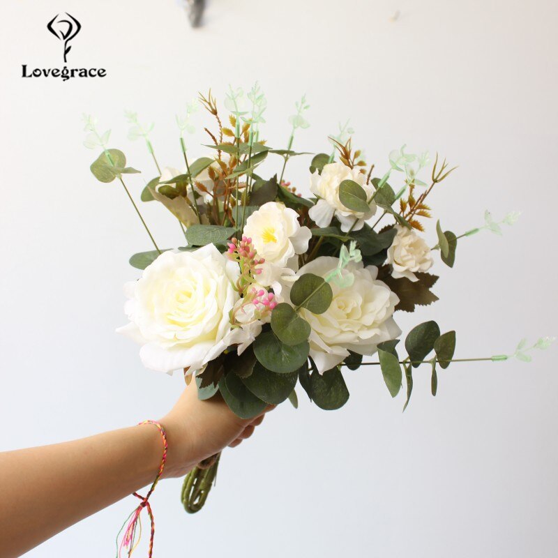 Bruidsboeket voor bruidsmeisjes bruidsbloemen bruidsboeketten zijden rozen kunstbloemen bruidsboeket rozen pioenroos wit