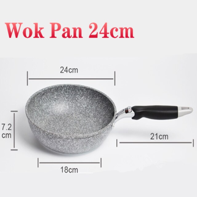 Non-stick Koekenpan Maifan Stone Wok Aluminium Pan Pannenkoek Ei Steak Koekenpan Pot Pizza Panckae Pannen Koken gereedschap 26/28Cm: Wok pan 24cm