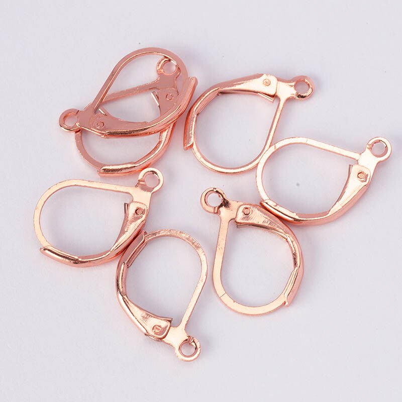 50 Stks/partij 15X10 Mm Zilver Goud Franse Lever Earring Haken Draad Instellingen Base Hoops Oorbellen Voor Diy sieraden Maken: Rose gold