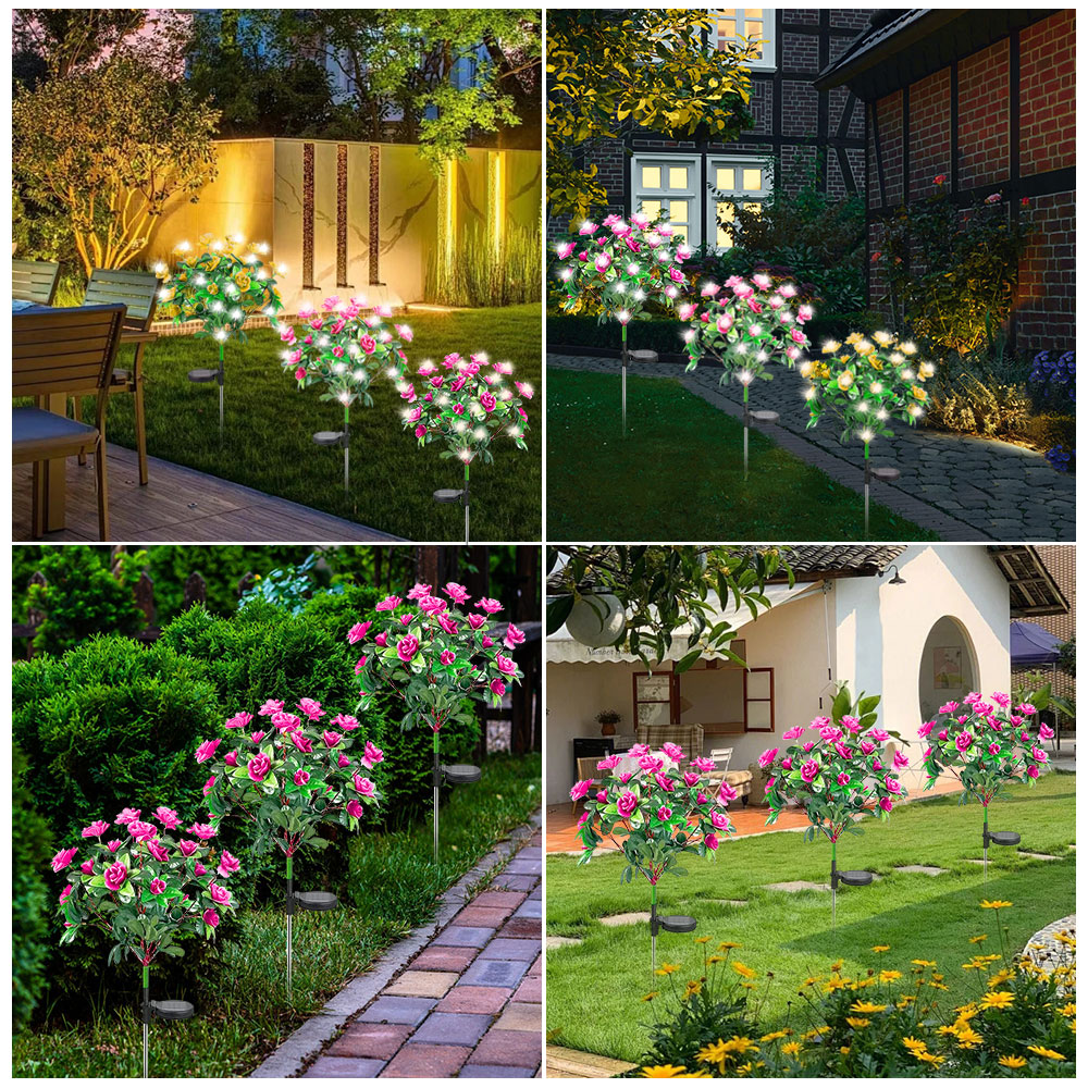 LED Solar Azalea Flower Light Outdoor Waterproof Landscape Light Garden Decorative Lamp Yard Lawn Pathway Light Patio Decor
