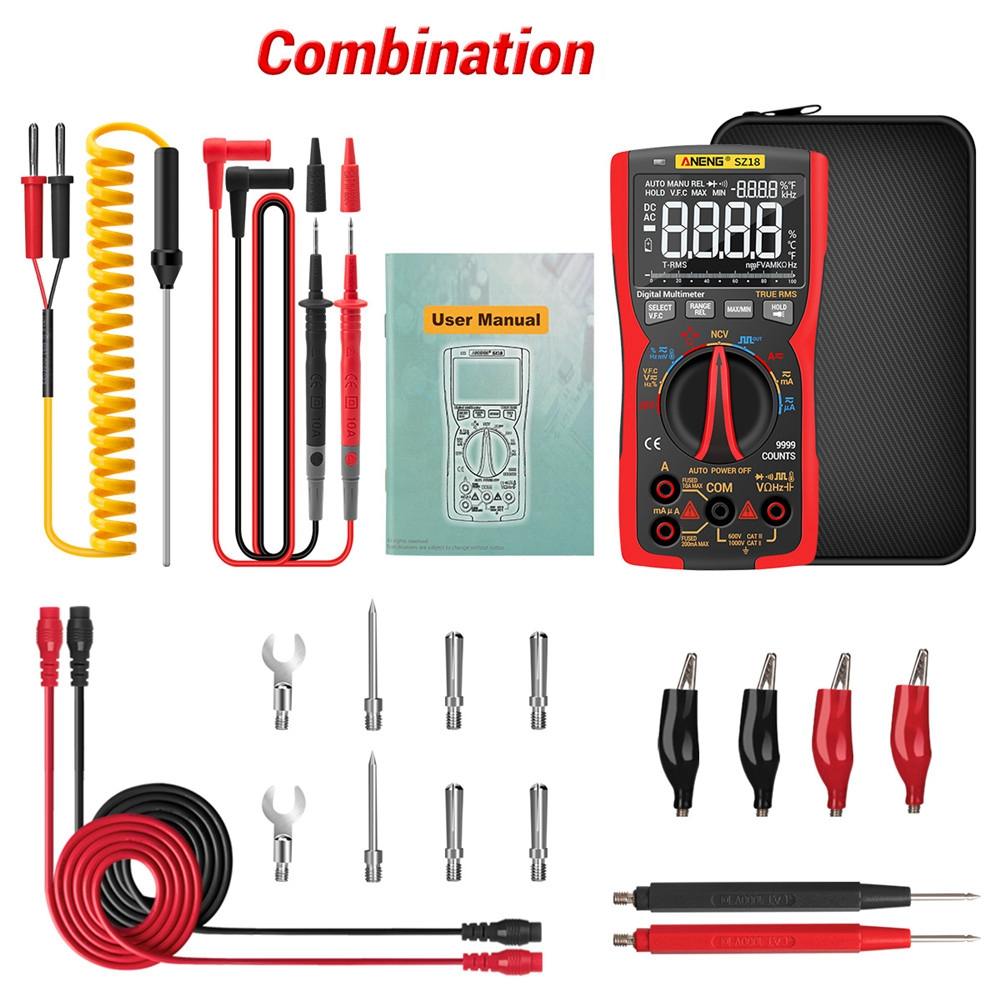SZ18 9999 Counts Automatic Range Digital Multimeter Triple LCD Display Solar Panel System Analog Tester Multimetro: Red