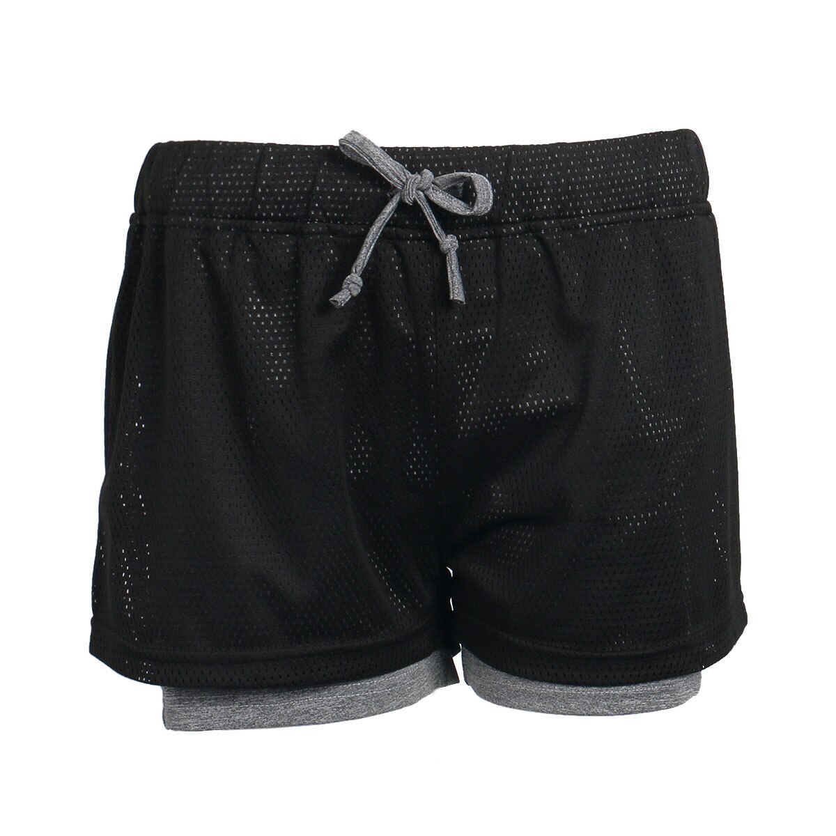 Short de sport en maille 2 en 1 pour femmes, de Gym, de Fitness, d'entraînement, de Jogging, à séchage rapide: GRIS / M