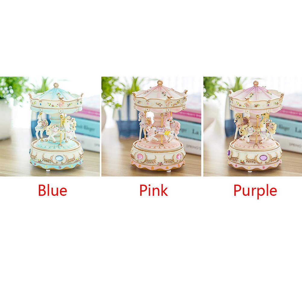 Speelgoed Hars Retro Luxe Carrousel Valentijnsdag Handwerk Thuis Kid Muziekdoos Bruiloft Uurwerk Mechanisme Led Light Decor