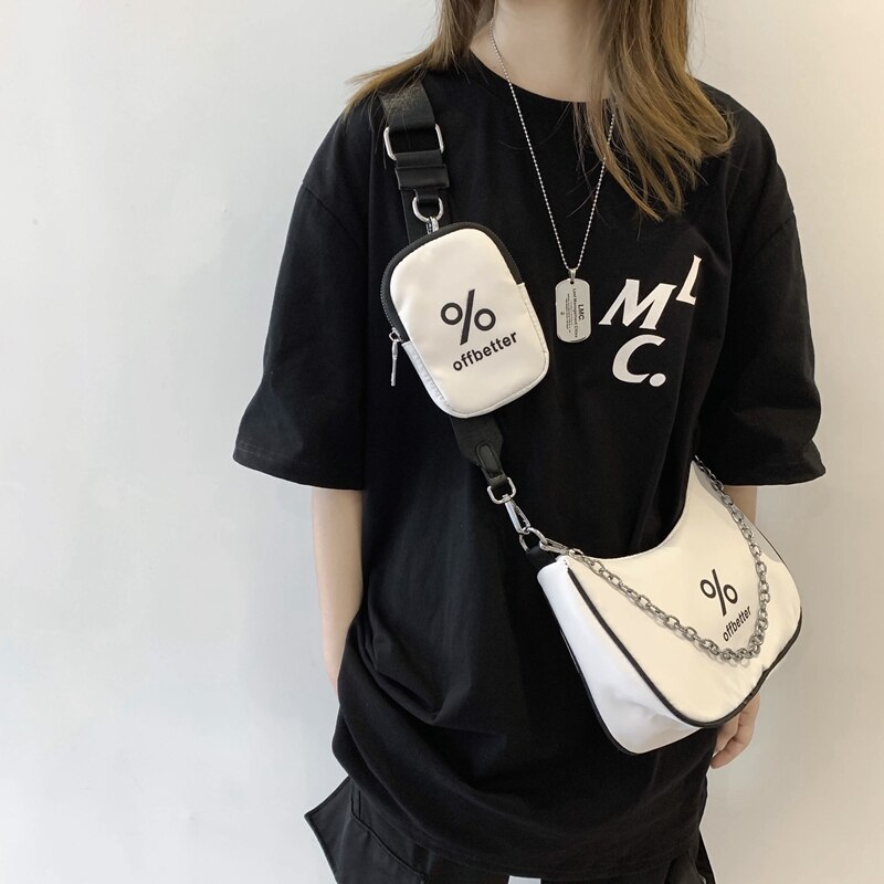 Sport Tas Voor Vrouwen Messenger Bag Meisje Mode Schoudertas Tweedelige Set Casual Trend Hip Hop Messenger zak Zwart Wit