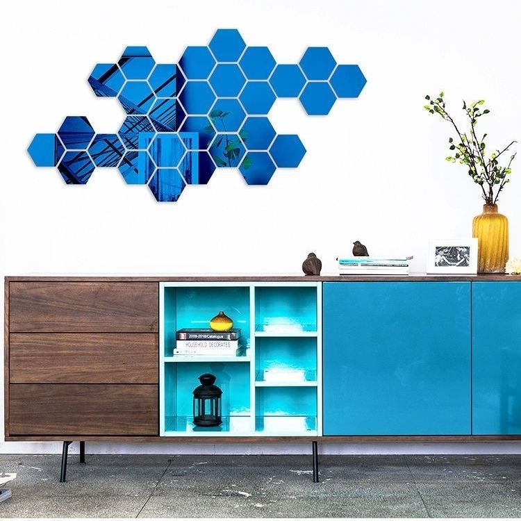 Artracyse 12 Pieces Removable Acrylic Mirror Sticker Wall Mirror Decal for Home Decoration Living Room Bedroom: Blue-12PCS / L(20X17X10CM)