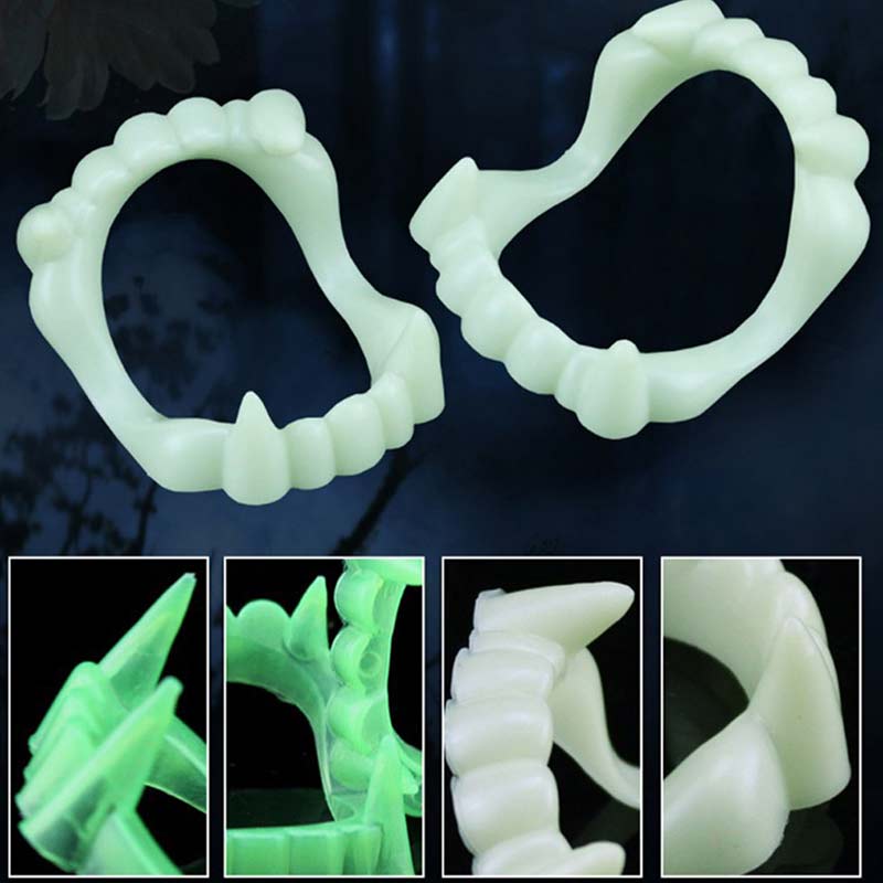 1pc plastic vampier gloeiende valse tanden halloween decoratie cosmetica rekwisieten benodigdheden gemakkelijk te gebruiken en schoon te maken niet-giftig lichtgroen