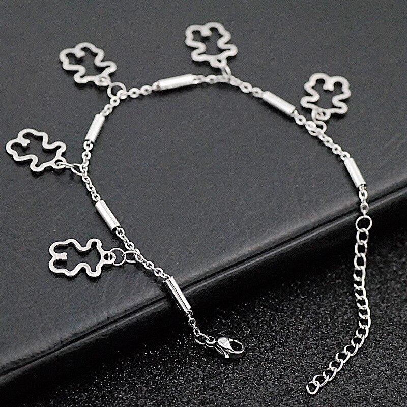 Cute Hollow Bear Bracelet Necklace Stainless Steel Bracelet Charm Women Jewelry: A