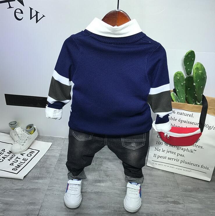 Jongens Gebreide Trui + Shirts + Jeans 3Pcs Sets Peuter Jongens Kleding Set Peuter Jongen Kleding Casual Kids Outfits 2-6years