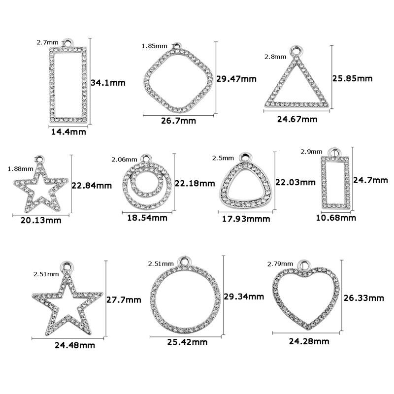 10 pçs/set Encantos Pingente De Cristal DIY Moldura Aberta Preto Pingente para Brincos Colar Jóias Fazer Acessórios