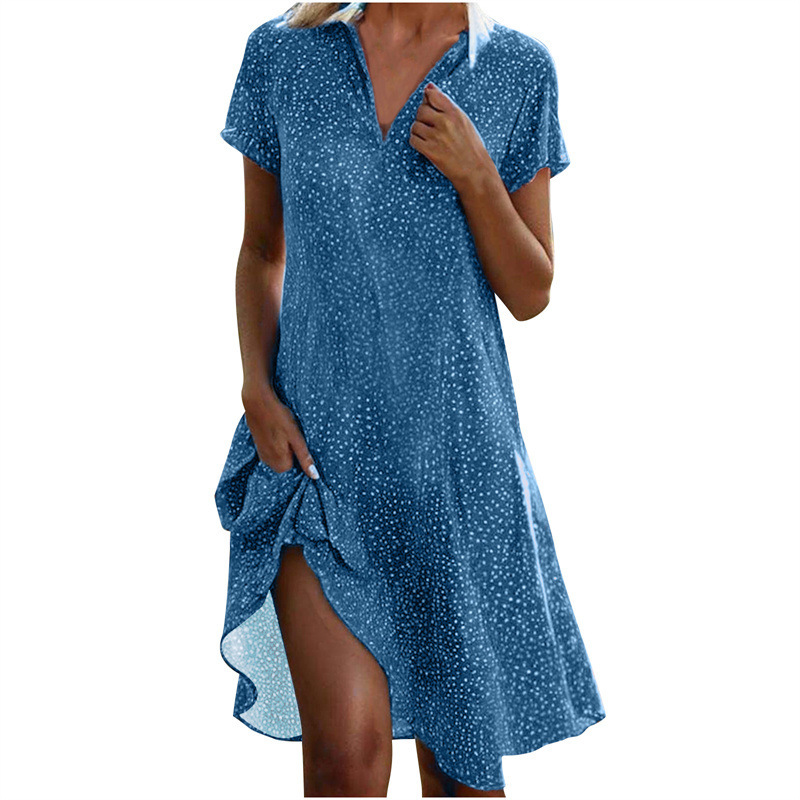 Women Summer Midi Dress Casual Loose Collar Short Sleeve Printed Polka Dot Shirt Dress Women's Clothing