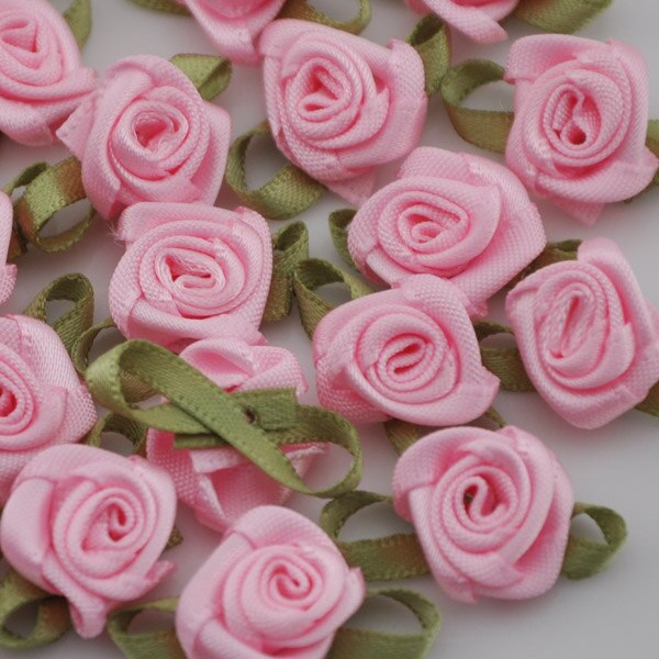 50 pcs Satin ruban fleurs arcs Rose couture mariage Appliques artisanat B039