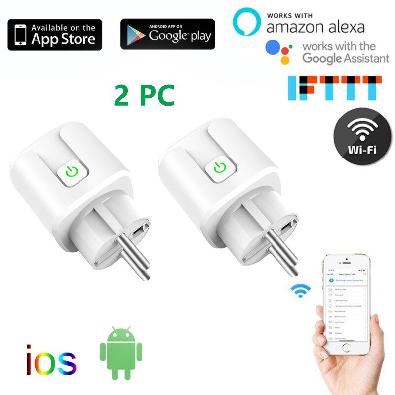 16A EU Smart Home Wifi Power Plug With Monitor Smart Home Wifi Wireless Socket Works With Alexa Google Home Tuya App For HomeKit: 2 PC