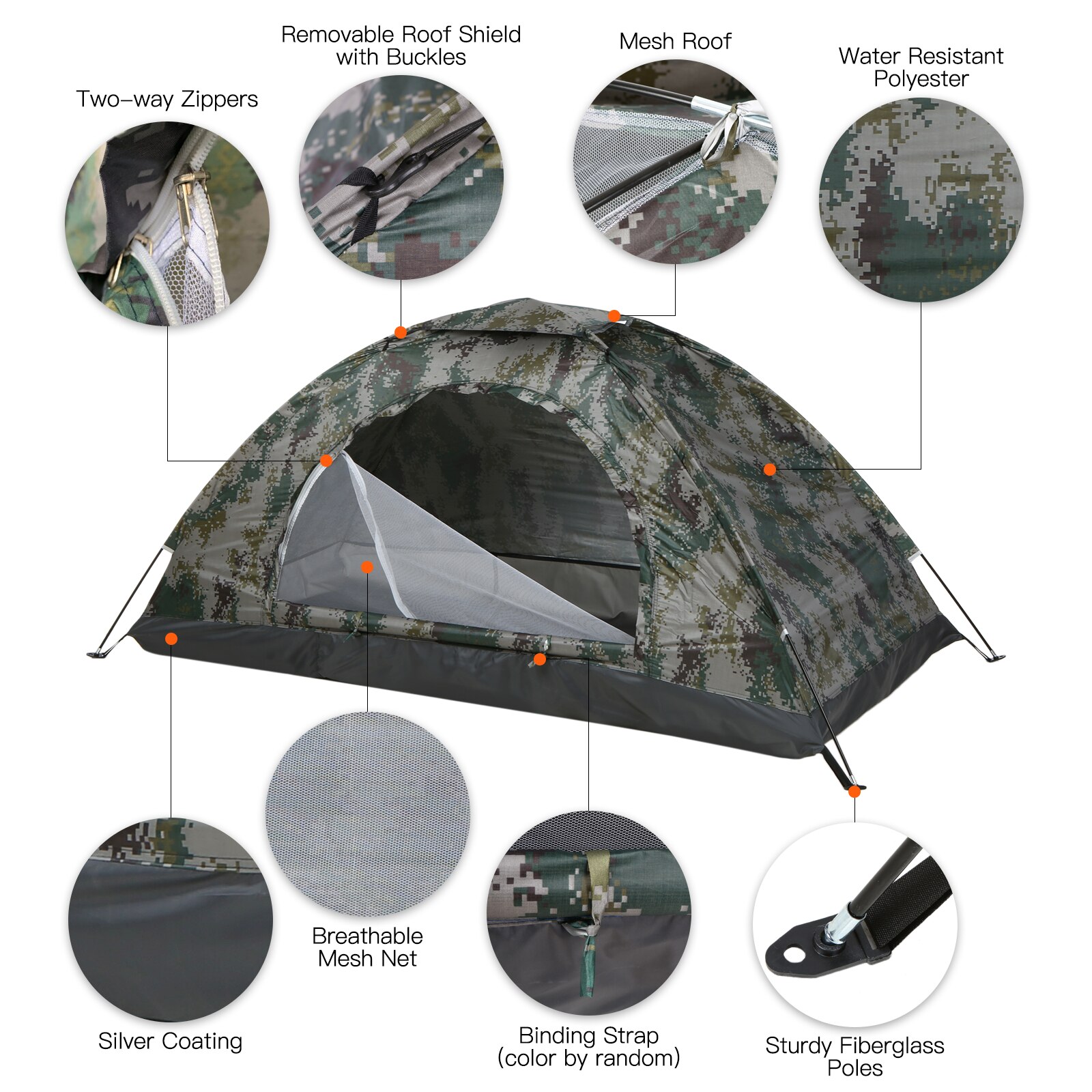 Ultralight Camping Tent 2 Person Single Layer Portable Tent Anti-UV Coating UPF 30+ for Outdoor Beach Fishing Tent