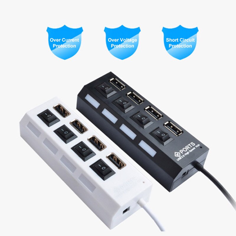 4-Port USB 2.0 HUB High Speed Data Transfer USB Splitter Adapter with Separate On/Off Switch and Indicator