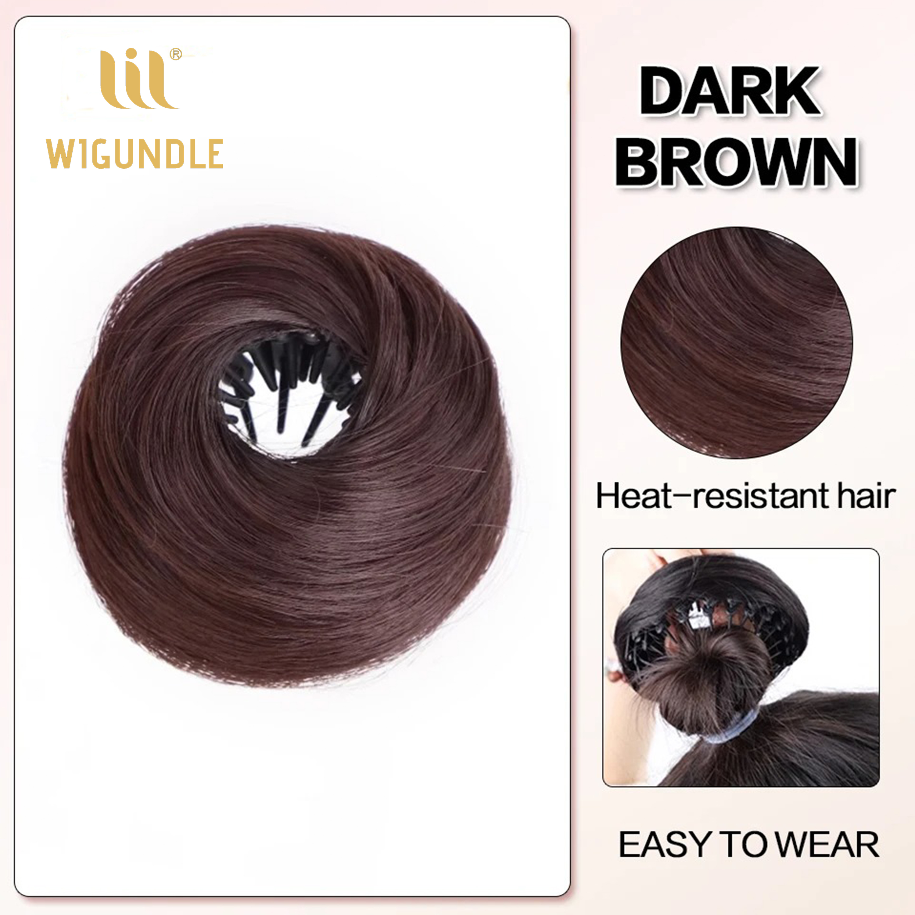 Coque sintético feminino de fibra sintética, círculo de cabelo liso, corda elástica, cor de cabelo natural, luz escura, acessórios para cabelo: Blue