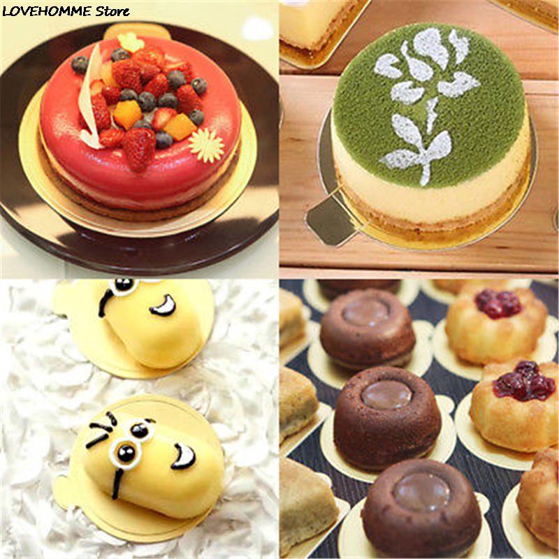 100 adet/takım yuvarlak Mousse kek panoları altın kağıt Cupcake tatlı görüntüler tepsi düğün doğum günü pastası pasta dekoratif araçları kiti