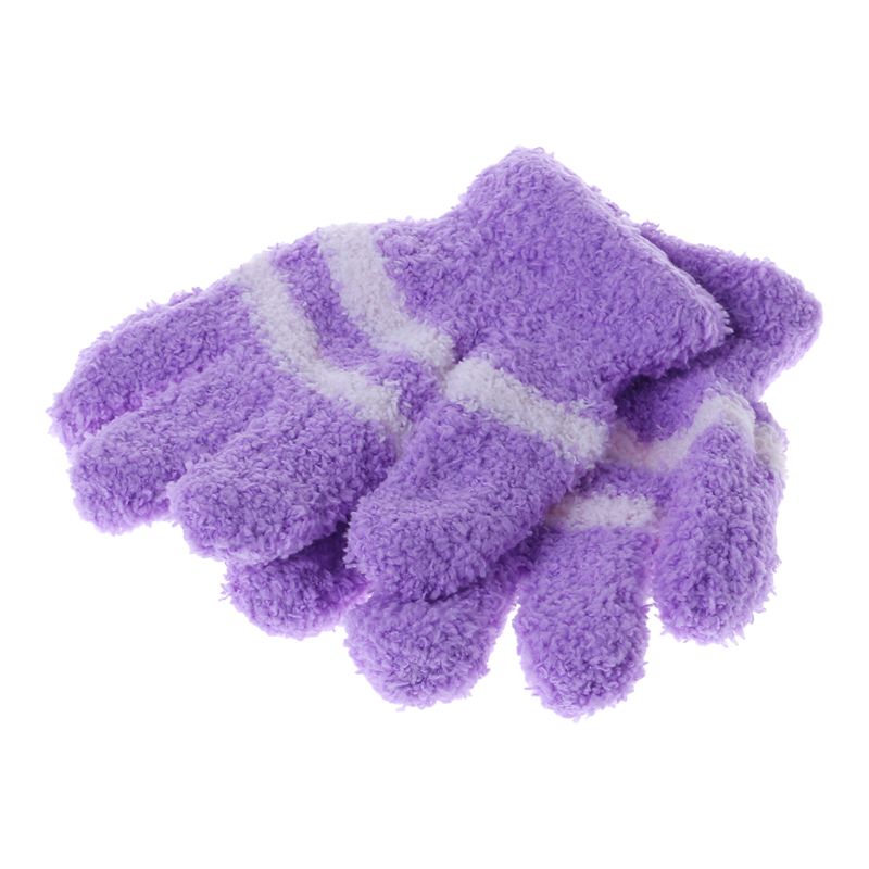 1 Paar Baby Handschoenen Warm Winter Volledige Vinger Thermische Coral Fleece Kinderen Jongens Meisjes Kleurrijke Streep Zachte Elastische Effen