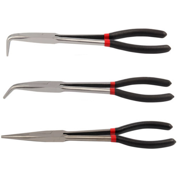 3X 11 inch EXTRA LONG NOSE PLIERS SET STRAIGHT &amp; BENT TIP MECHANIC GRIP HAND TOOL