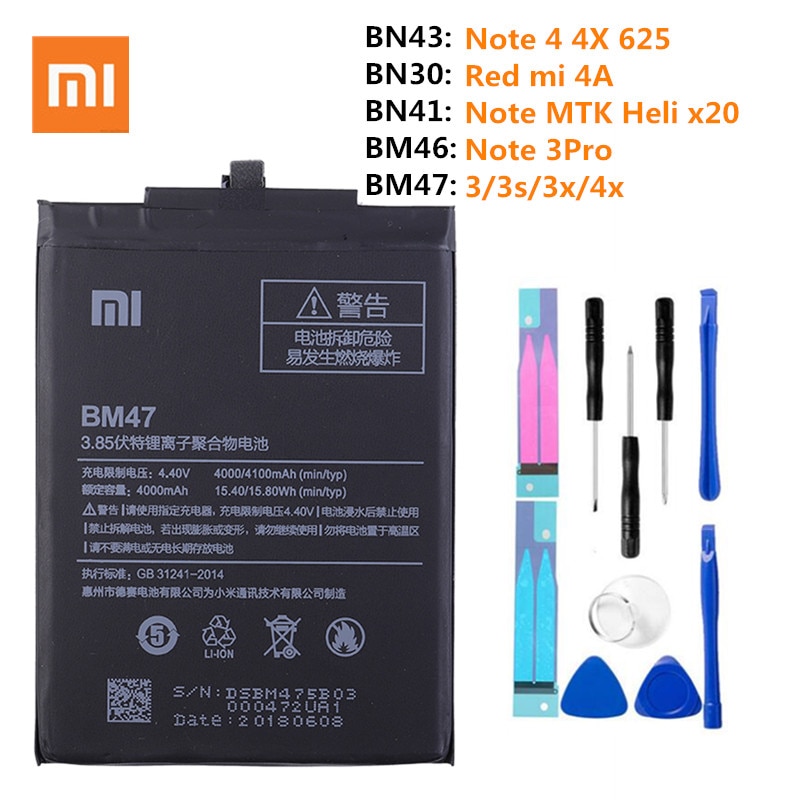 Original xiaomi 4a nota 3 3 pro 3 s 3x 4x bateria redmi 4a 3 s 4x mtk helio x20 nota 4 global snapdragon 625 bateria + ferramentas