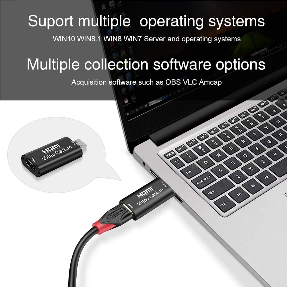 HDMI to USB2.0 Video capture 1080P30fps via DSLR Camcorder Action Cam, Broadcast Live, Easy Operation, No Driver Needed