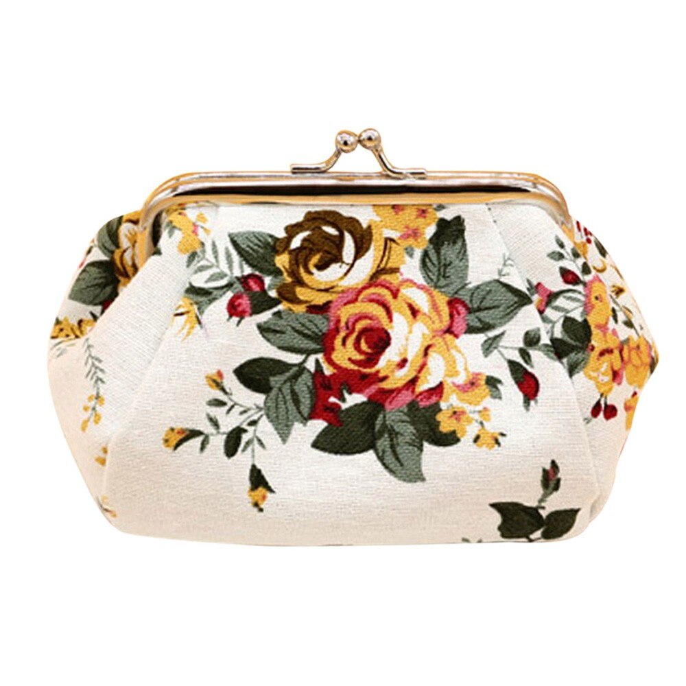 Vrouwen Portemonnee Leuke Portemonnee Lady Retro Vintage Bloem Kleine Portemonnee Hasp Portemonnee Kawaii Tas Clutch Bag monedero # C: White