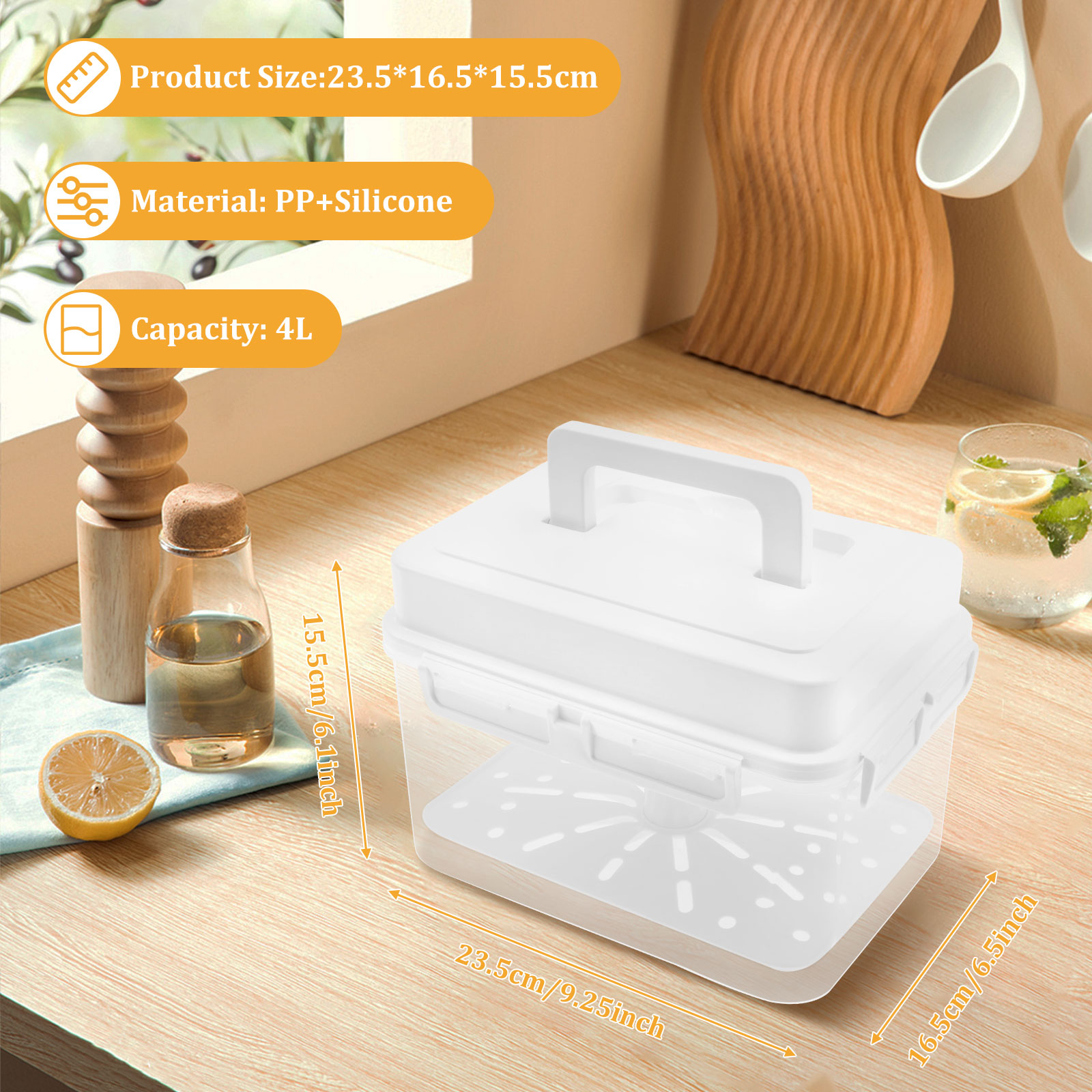 Plastpressefermenteringsbeholder med skjult håndtag pressebakke klar kimchi-pressebeholder god forsegling af surkål