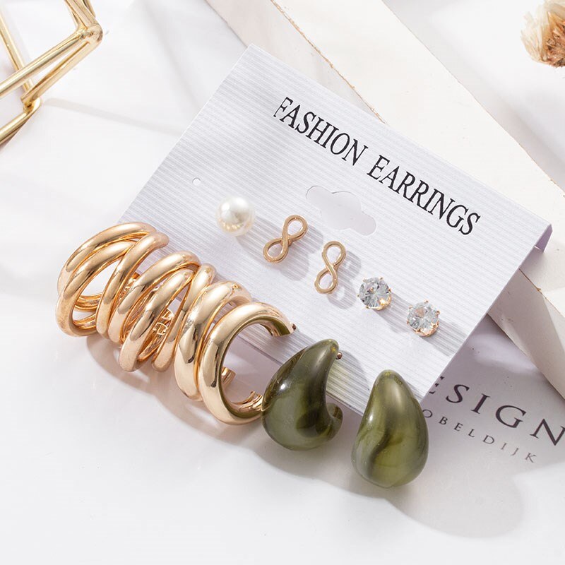 Grandes boucles d'oreilles géométriques en acrylique pour femmes, ensembles de perles, accessoires tendance, bijoux,: Gold 1023