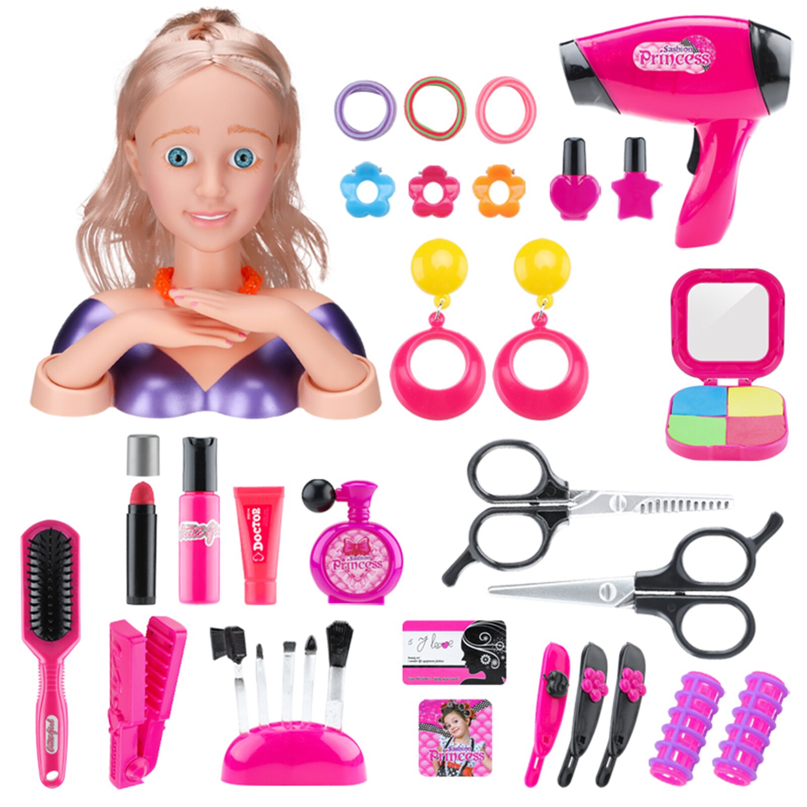 35Pcs Children Makeup Pretend Playset Styling Head Doll Hairstyle Toy
