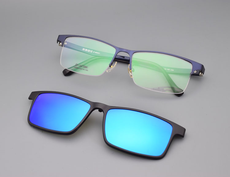 Halv ramme briller mænd med spænde polariserende solbriller magnet rustfrit stål nattesyn beskyttelsesbriller køre recept: Blå