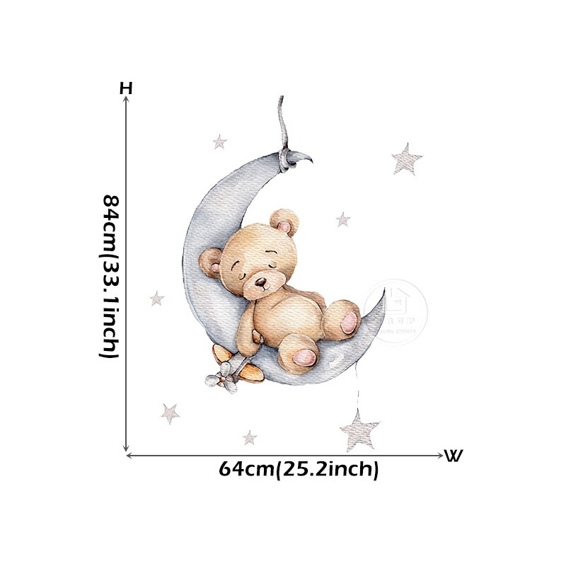 Cartoon Bunny Bear Slapen Op De Maan En Sterren Muurstickers Voor Kinderkamer Babykamer Decoratie Muur Decals Kamer interieur: sleeping boy bear