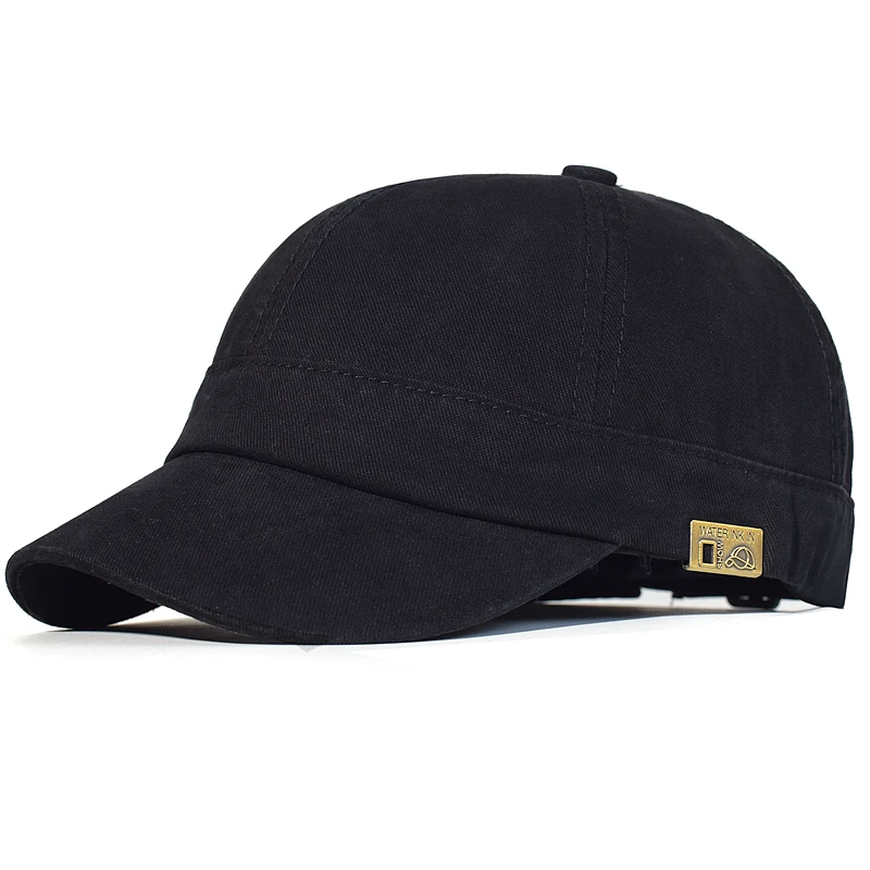 Vintage Short Brim Baseball Cap Cotton Men Women Soft Dad Hat Adjustable Trucker Style Low Profile Caps: black