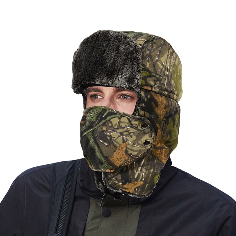Mænd vandtæt hat mænds vinter udendørs varm bomulds hat camouflage fortykket ørehætte vindtæt leifeng varm vinterhue: Grøn