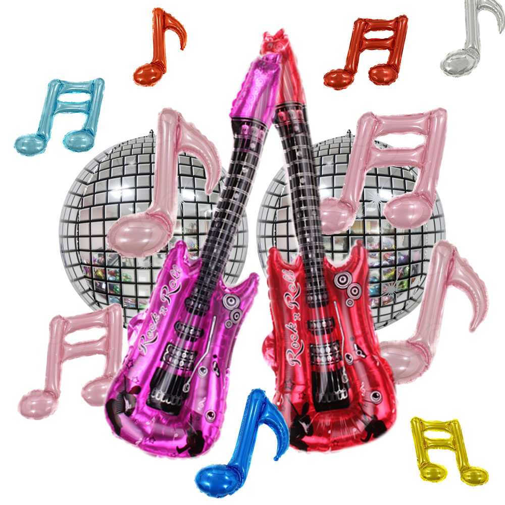 Musikaali juhlailmapallo disko 4d pallo nuotti kitara ilmapallo musiikkiteema syntymäpäiväsuihku valmistuminen rock syntymäpäiväkoristeet 80s/90s