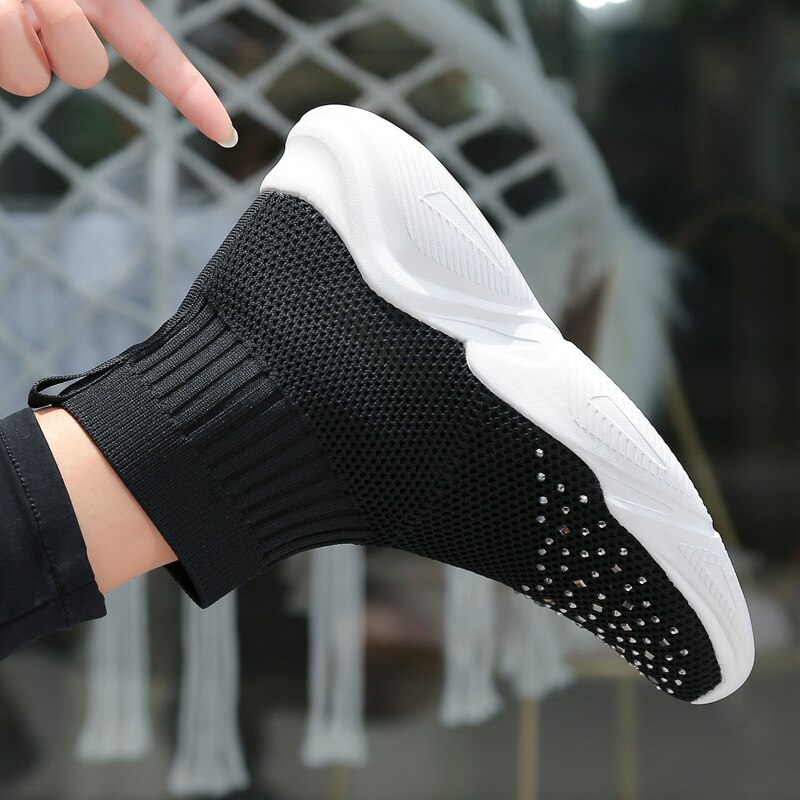 Vrouw Platform Schoenen Mode Sneakers Zachte Hak Vrouw Casual Schoenen High-Top Gebreide Vrouw Leisure Enkelsok Stof Mesh flats