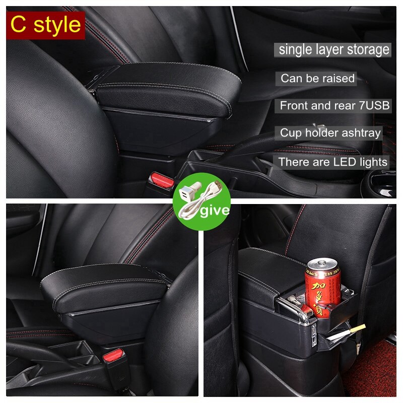 Caja de reposabrazos para Toyota Hilux, piezas de reequipamiento Interior del coche, almacenamiento de reposabrazos giratorio, retráctil, USB, LED, portavasos, accesorios: C Styke Black White